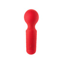 Luv Inc MW65 Mini Wand Flexible Silicone Vibrator Red showcasing its ergonomic design and flexible neck for optimal pleasure.