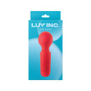 Luv Inc MW65 Mini Wand Flexible Silicone Vibrator Red packaging with a vibrant blue background.