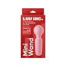 Luv Inc MW65 Mini Wand Flexible Silicone Vibrator Light Pink packaging with product details and branding.