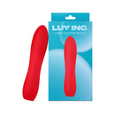 Luv Inc Lb72 Large Silicone Bullet Rechargeable Vibrator Red in packaging, showcasing a sleek design.
