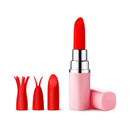 Luv Inc LV57 Lipstick Bullet Vibrator Light Pink with red silicone caps for versatile stimulation.