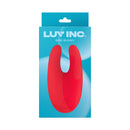 Luv Inc Bu89 Mini Bunny Rechargeable Silicone Vibrator Red in packaging on blue background.