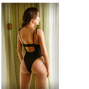 Tease Stevie Floral Embroidered Mesh Bodysuit Black L/XL showcasing sheer black mesh and floral embroidery from behind.