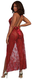 Dreamgirl Lace Gown and G-String Set Medium Garnet featuring elegant lace design and plunging neckline.