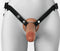 Fantasy X-Tensions Elite 7" Hollow Silicone Strap-On Dual Density Brown on mannequin torso with adjustable straps.
