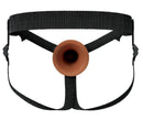Brown Fantasy X-Tensions Elite 7" Hollow Silicone Strap-On with adjustable black harness.