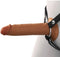 Brown Fantasy X-Tensions Elite 7" Hollow Silicone Strap-On with dual density, featuring a realistic design and sturdy black straps.