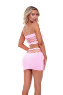 Net Worth 2pc Bandeau Set One Size Pink model showing back view of flirty two-piece set in soft material.