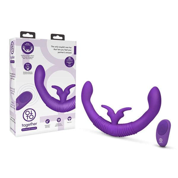 Together Couples Toy Remote Controlled Dual Ended Vibrator Purple with packaging displayed.
