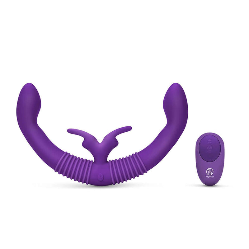 Together Couples Toy Remote Controlled Dual Ended Vibrator Purple with remote control, designed for intimate connection.