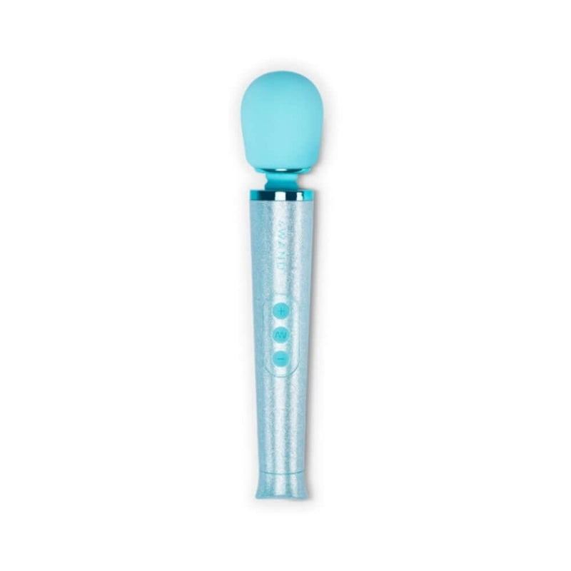 Le Wand All That Glimmers Petite Massager Set Light Blue display image showing a shimmering light blue massager.