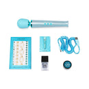 Le Wand All That Glimmers Petite Massager Set Light Blue including massager, tattoos, and accessories.