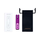 Le Wand Chrome Deux Rechargeable Mini Vibrator Dark Cherry with pouch and instruction card.