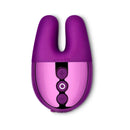 Le Wand Chrome Double Vibe Mini Vibrator Dark Cherry - compact bunny-ear vibrator with powerful motors.