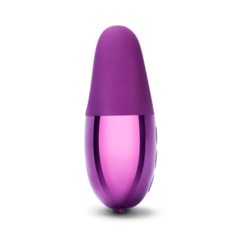Le Wand Chrome Double Vibe Mini Vibrator Dark Cherry in a sleek purple design with a shiny finish.