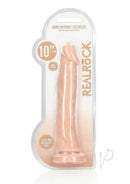 RealRock Skin Realistic Dildo 10 Inch Vanilla packaging, featuring a lifelike soft design and suction cup.