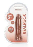 RealRock Skin Penis Extender 6 inches Caramel packaged in a clear display with realistic contours.