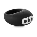Je Joue Mio Rechargeable Vibrating Silicone Cock Ring Black showing its sleek design and control buttons.