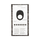 Je Joue Mio Rechargeable Vibrating Silicone Cock Ring Black packaging showcasing features and functions.