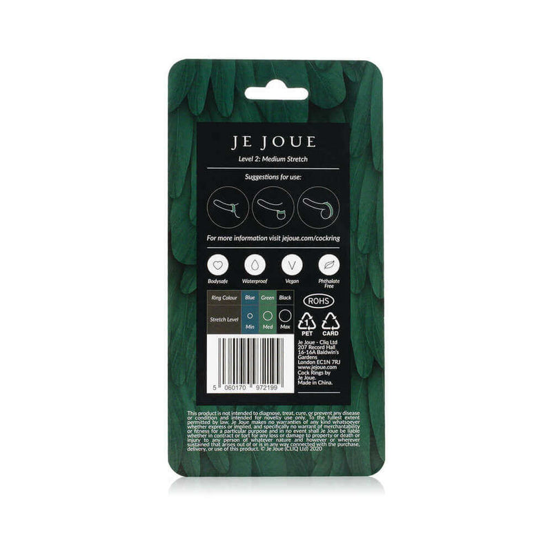 Je Joue Silicone Ring Medium Stretch Green product packaging information and usage suggestions.