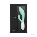 LELO INA 3 Rechargeable Dual Stimulator Seaweed in elegant packaging showcasing its design and features.
