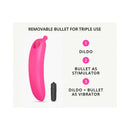 Love To Love Oh Oui Silicone Banana Vibrator Pink with removable bullet for triple use as dildo, stimulator, and vibrator.