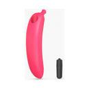Love To Love Oh Oui Silicone Banana Vibrator Pink next to a small black bullet vibrator.