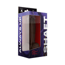 Shaft Model A 8.5 inch Dual Density Dildo with Balls Mahogany in packaging, featuring flexible liquid silicone.