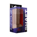 Shaft Model A 7.5 Inch Dual Density Dildo With Balls Oak in packaging with FLEXISKIN liquid silicone.