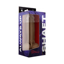 Shaft Model A 9.5 inch Dual Density Silicone Dildo with Balls Oak in packaging on display.