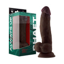 Shaft Model N 8.5 inch Dual Density Silicone Dildo Mahogany displayed in packaging with realistic design.