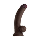 Shaft Model C 8.5 inch Dual Density Dildo with Balls Mahogany side view showcasing its design and details.