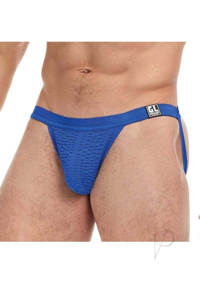 Goal Line Low Rise Jockstrap Blue Large XLarge on a male model showcasing a fit physique.
