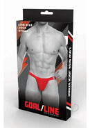 Goal Line Low Rise Jockstrap Red Large XLarge packaging displaying a male model wearing the jockstrap.