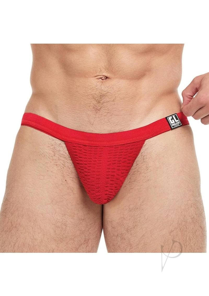 Goal Line Low Rise Jockstrap Red Large XLarge on a male model showcasing modern athletic style and comfort.