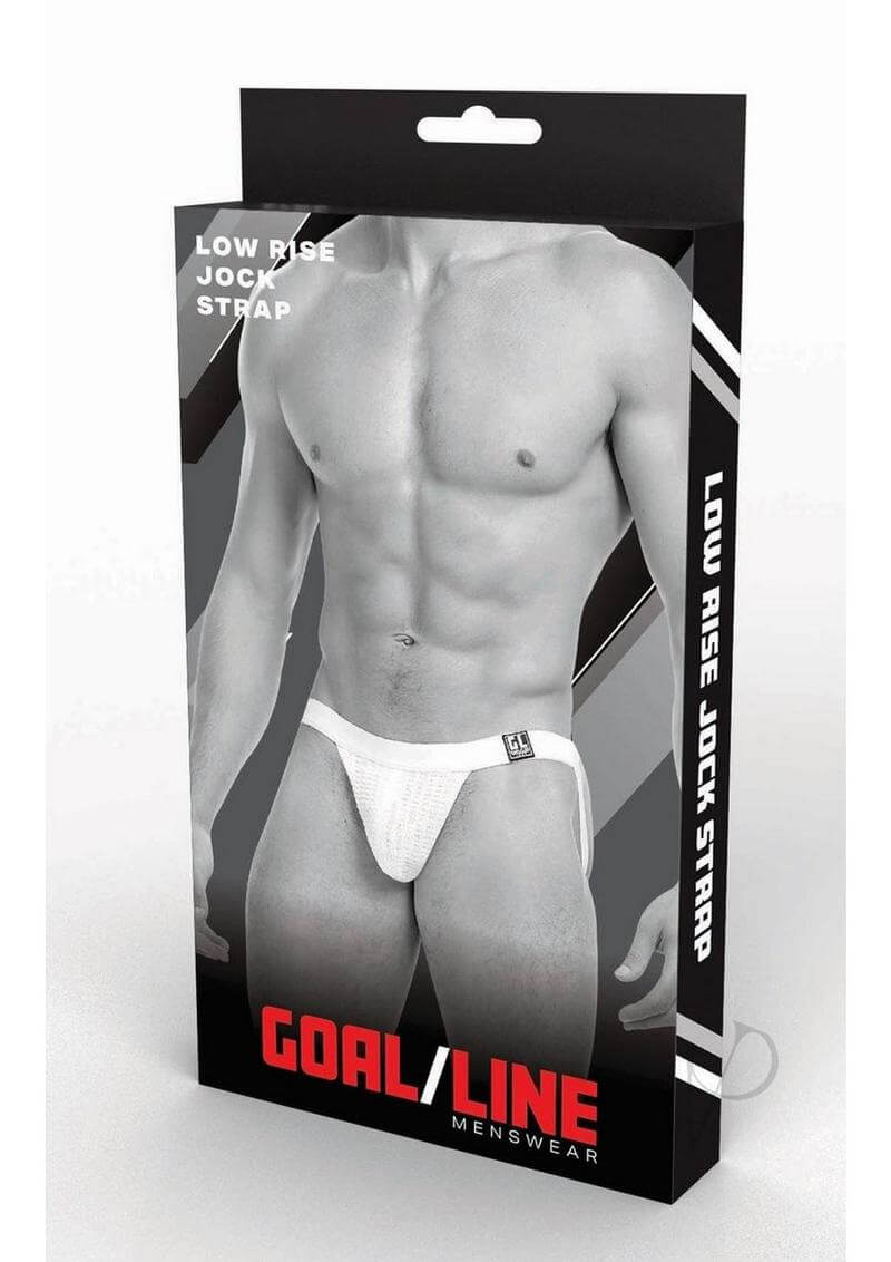 Goal Line Low Rise Jockstrap White Small Medium packaging showcasing athletic fit and style
