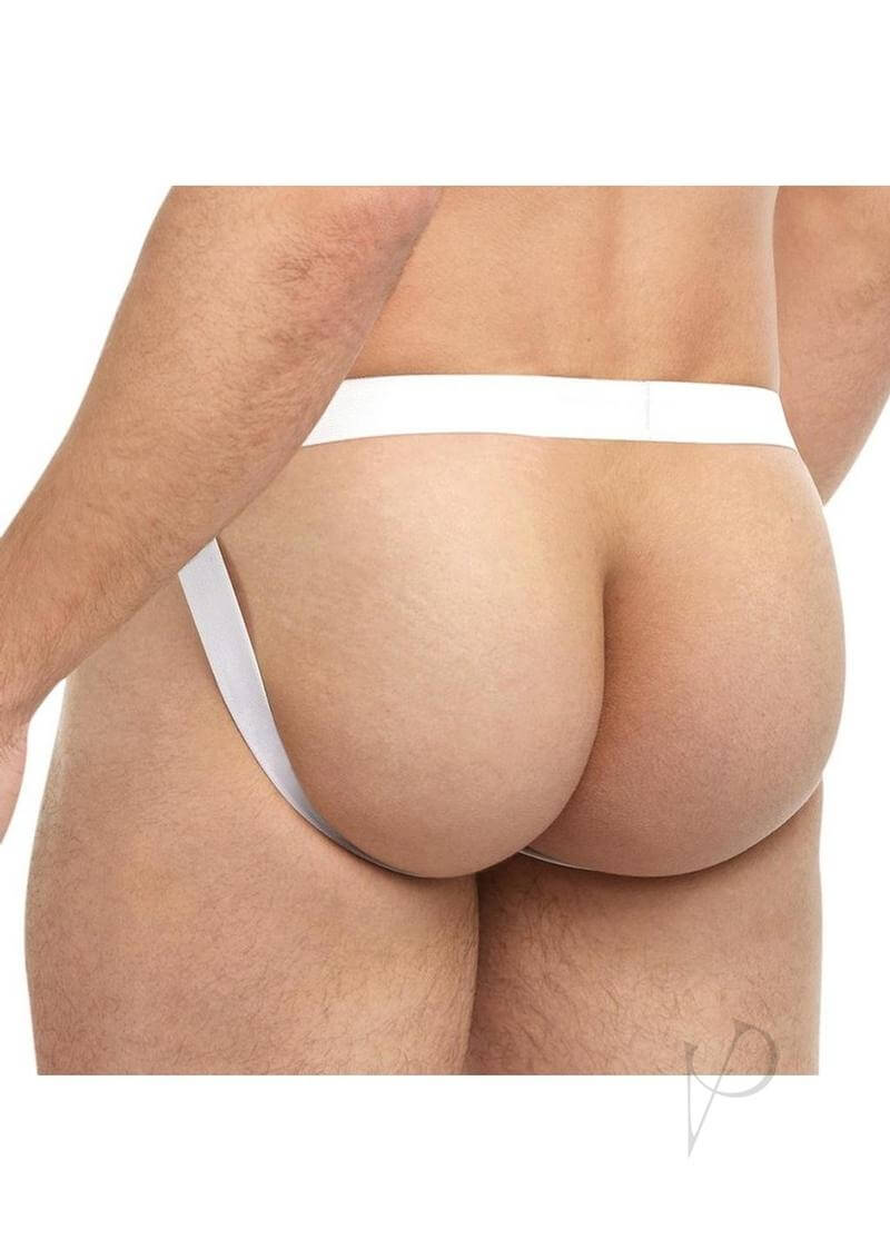 Goal Line Low Rise Jockstrap White Small Medium on a male model showcasing a modern athletic style.