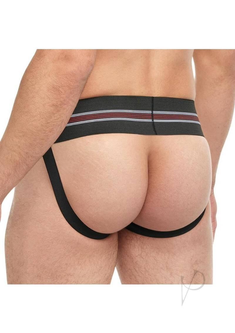 Goal Line Class Jockstrap Large XLarge Black showcasing elastic waistband and thigh straps from the back.