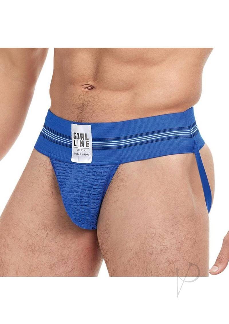 Goal Line Class Jockstrap Large XLarge Blue displayed on a model showcasing its classic athletic style and modern comfort.