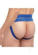 Goal Line Class Jockstrap Large XLarge Blue on a male model, showcasing a classic athletic style.