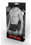 Goal Line Extreme Split Booty Shorts Black Small Medium packaging featuring vintage shorty running shorts design.