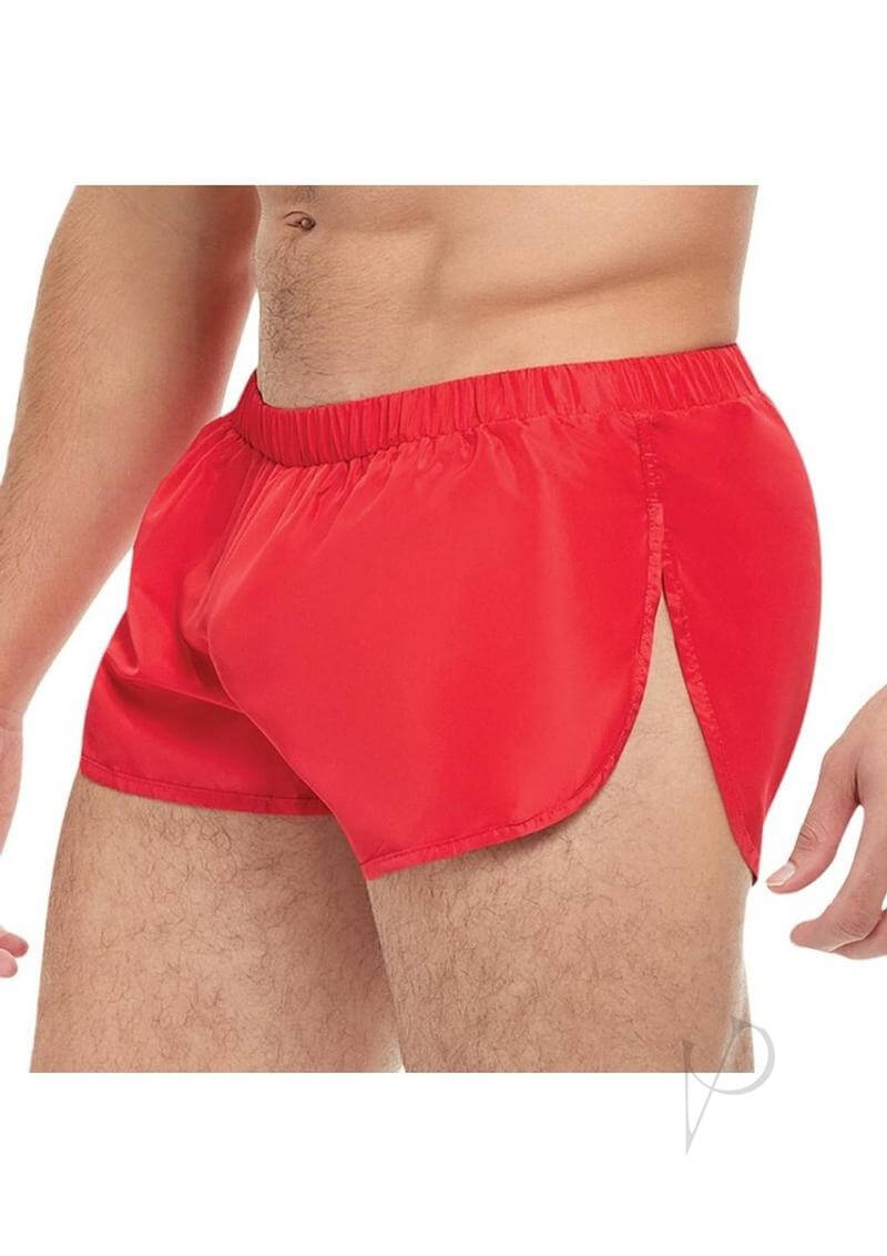 Goal Line Extreme Split Booty Shorts Large XLarge Red showcasing retro athletic style and split side seams.
