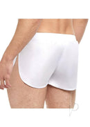 Goal Line Extreme Split Booty Shorts White Large XLarge showcased from the back, displaying their sleek design.