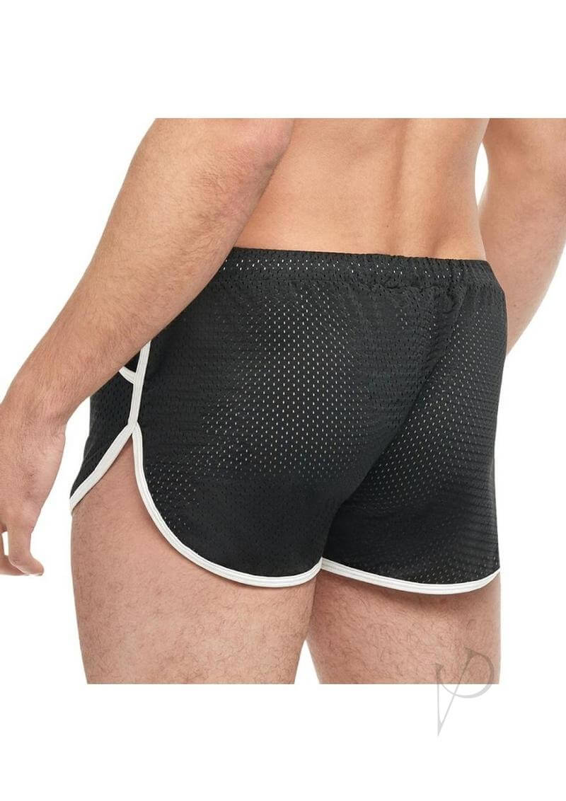 Goal Line Side Split Mesh Booty Shorts Black Large XLarge showcased from the back, highlighting breathable mesh and side-split design.