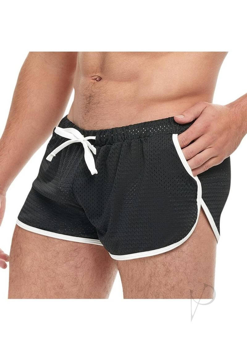 Goal Line Side Split Mesh Booty Shorts Black Small Medium side view on model showcasing style and comfort