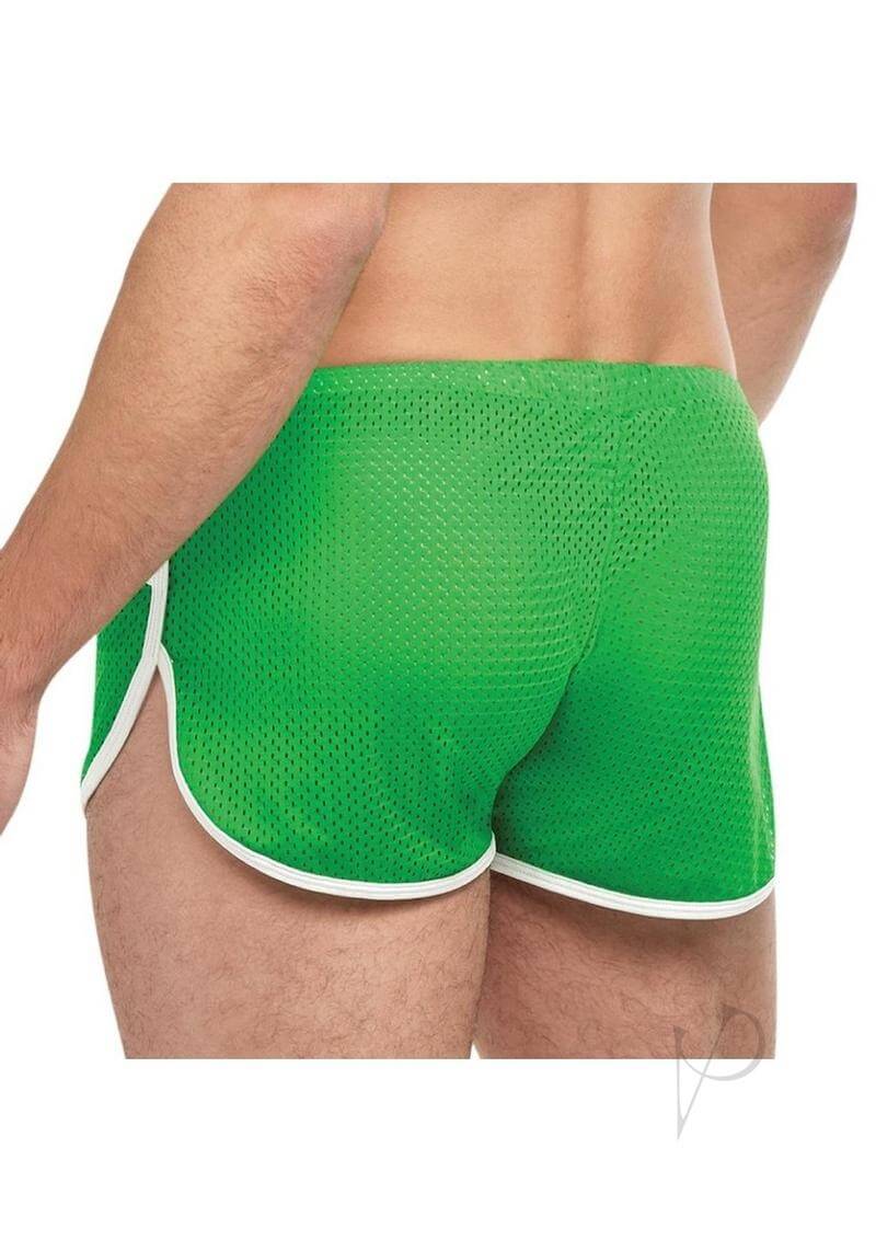 Goal Line Side Split Mesh Booty Shorts Small Medium Green back view showcasing breathable mesh design.