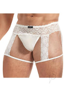 Lace King Men Lace and Mesh Garter Panty L XL White showcasing bold lace and mesh design in stylish men's lingerie.