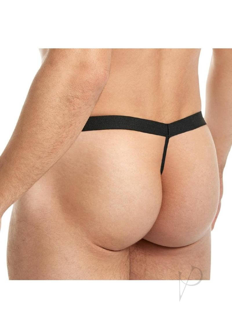 Lace King Lace G String Black Large XLarge showcasing a bold design from the back view on a male model.