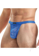 Lace King Lace G String Large XLarge Blue on a model showcasing bold style and daring design.