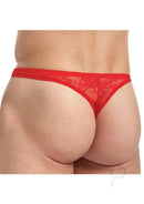 Lace King Lace Thong for Men M L Red showcasing a seductive lace design, model's back view highlighting comfort and style.
